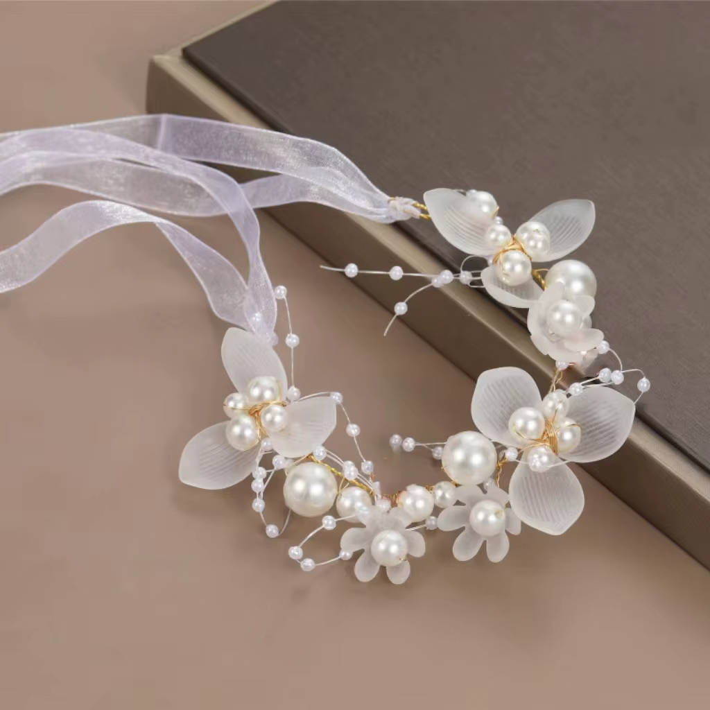 Bandeau élégant pour filles, coiffure en perles, couronne de fleurs pour bébés filles, guirlande de 