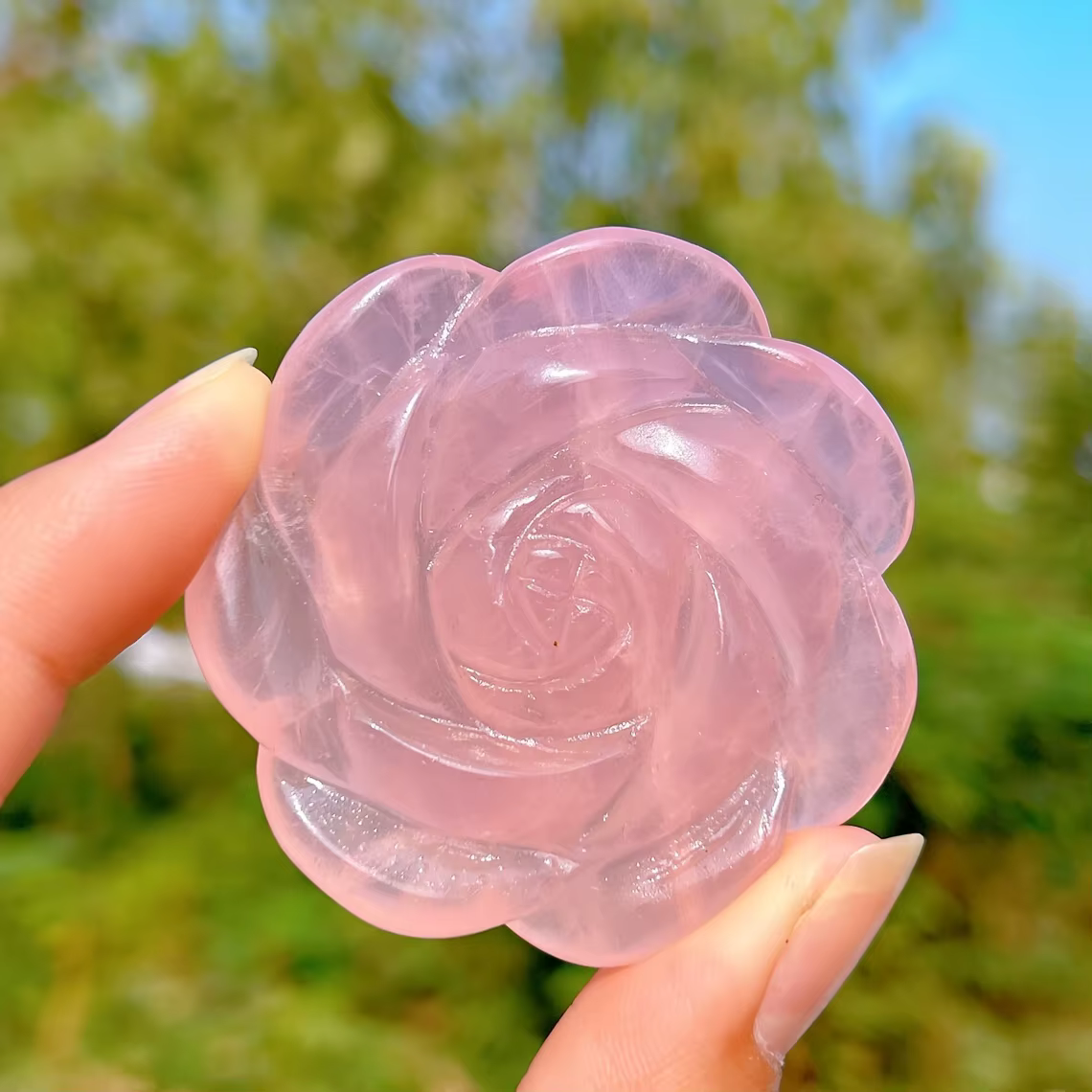 Figurine en cristal de quartz rose sculptée à la main, pierre précieuse naturelle, décoration floral