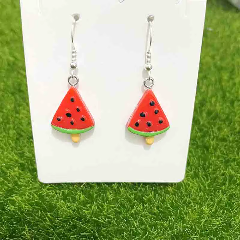 Boucles d'oreilles en résine pour femmes, faites à la main, colorées, multicolores, fausses pastèque