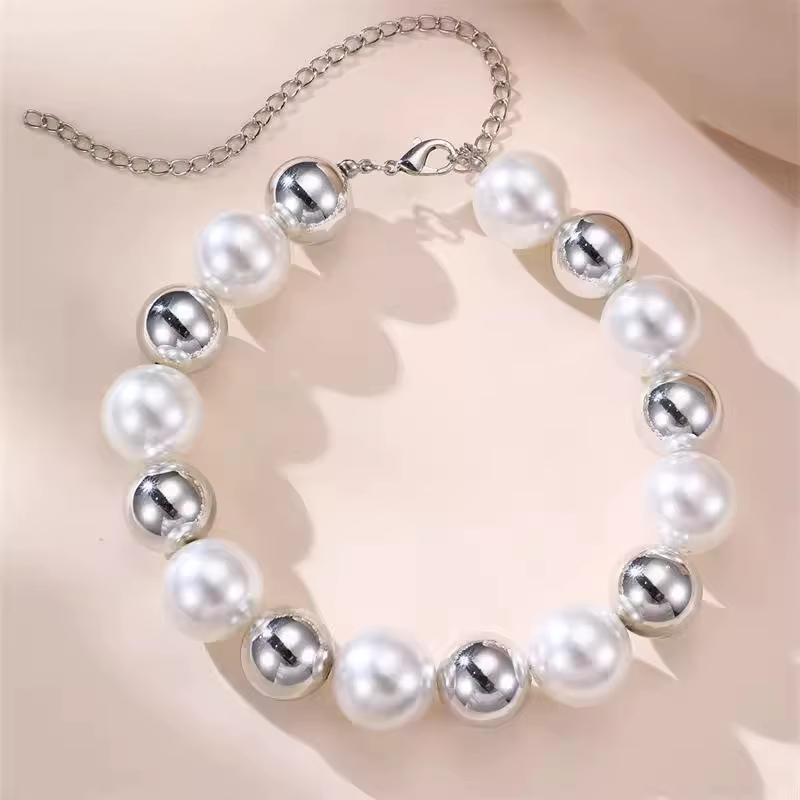 Mode ronde CCB grande boule perle chaîne collier court élégant Imitation perle pendentif tour de cou