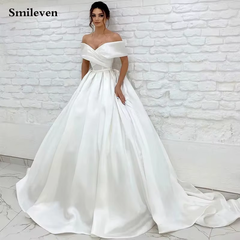 Smileven-Robe de Mariée en Satin Élégante, Ligne A, Décolletée, Personnalisée, 2024