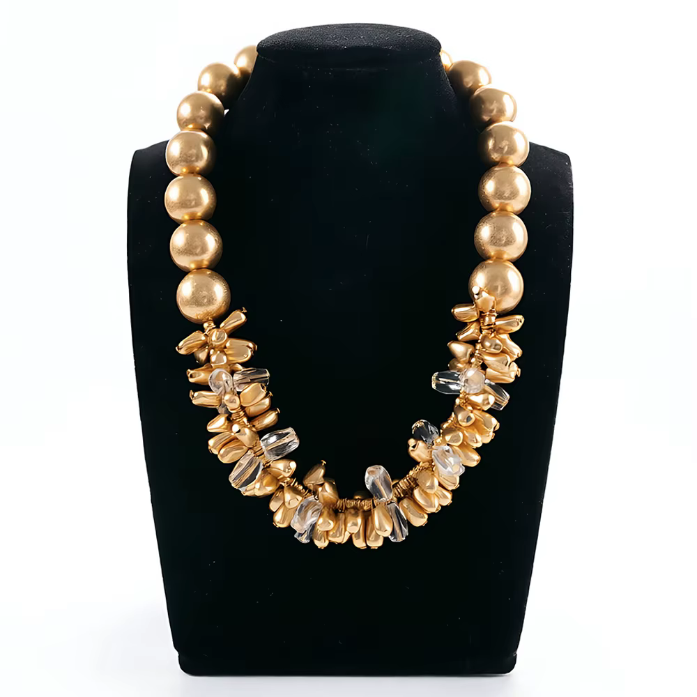 Collier statement en or massif et cristaux, design floral en cascade, bijoux pour femmes, pour les s
