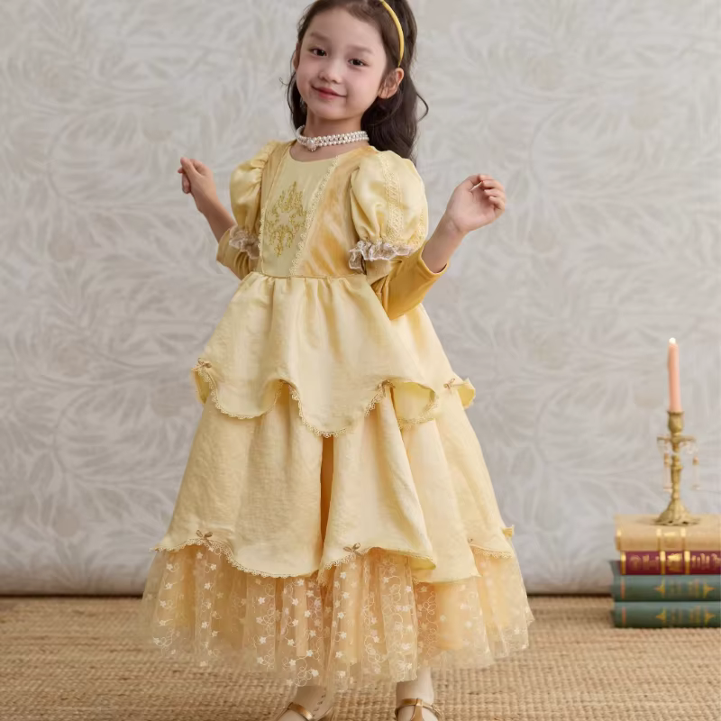 Robe de princesse de style cour pour filles, robe de fête de mariage, robe de princesse Belle, robe 