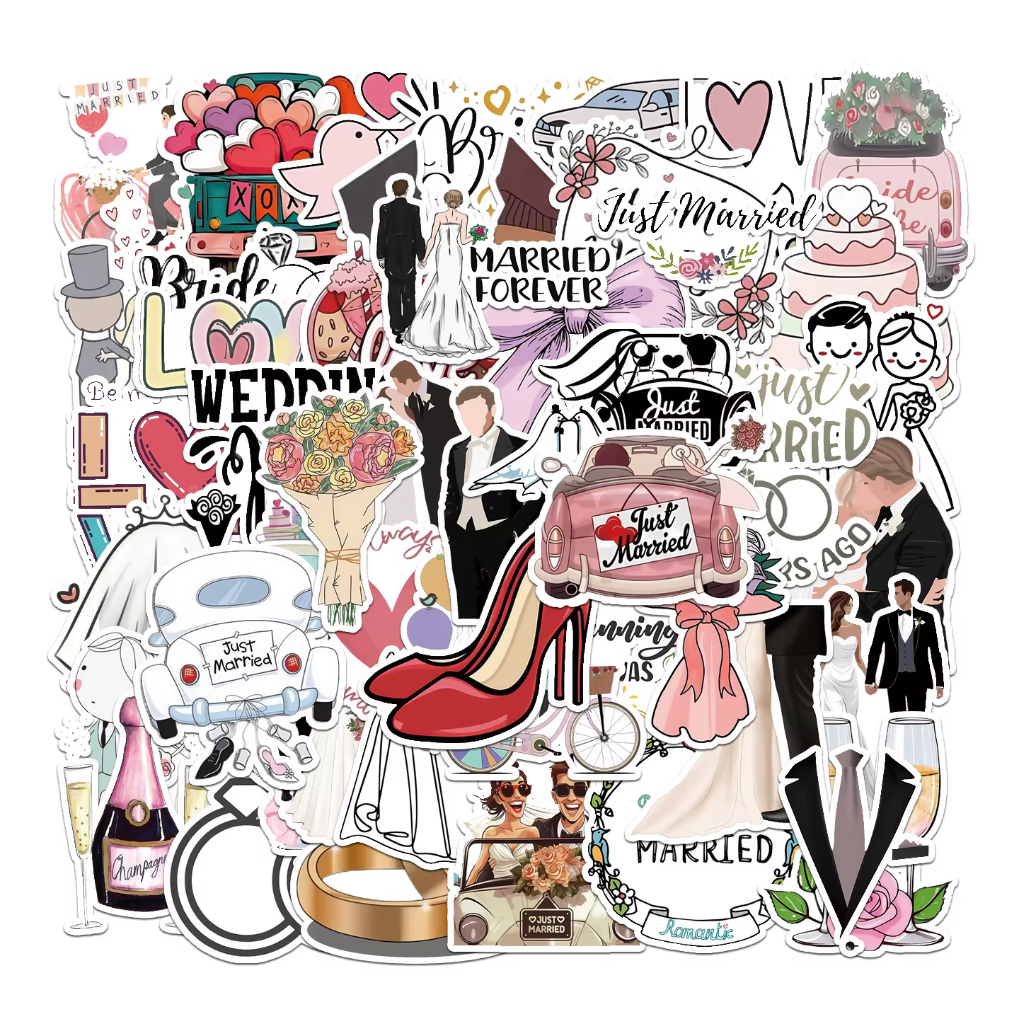 50 pièces autocollants de mariage mariée juste marié autocollants faciles à poser Scrapbooking télép