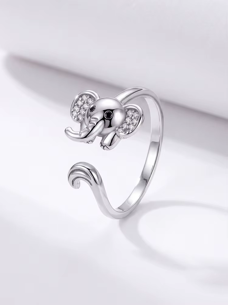 Bague réglable en argent sterling 925 avec éléphant humoristique et mignon pour femme, idéale pour u