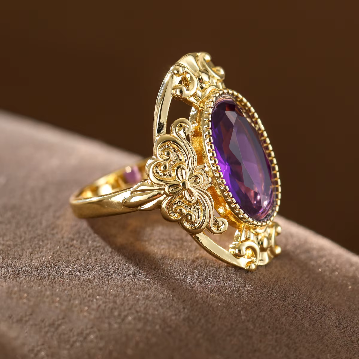 Bague ovale en pierre précieuse de style français, en cuivre, pour bijoux féminins. Convient à la fo
