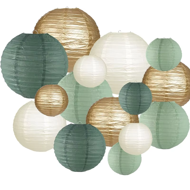 Ensemble de 15 décorations de lanternes en papier, décorations de lanternes en papier suspendues ron
