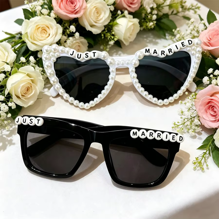 Lot de 1 ou 2 verres décoratifs en fausses perles « Just Married », accessoires de photomaton pour m