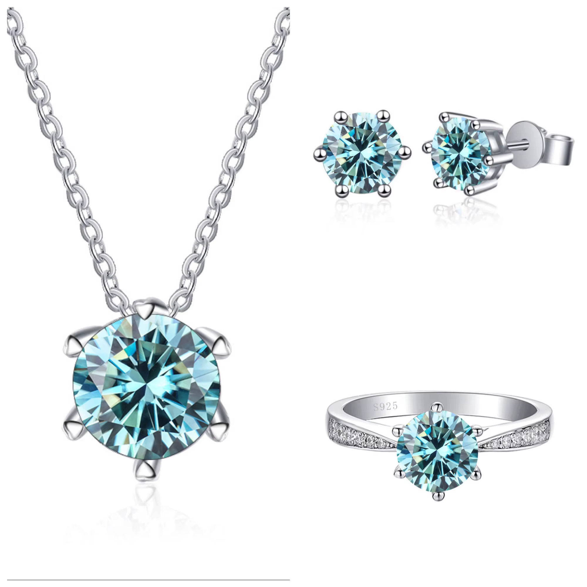 BagueRingen 1ct Moissanite ensemble de bijoux 925 en argent Sterling bague boucles d'oreilles collie