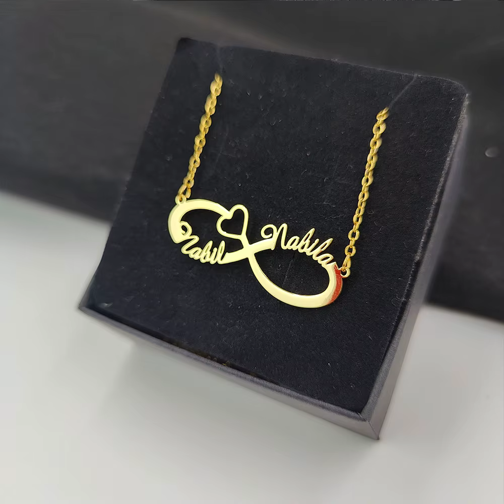 Collier double nom personnalisé pour hommes et femmes, pendentif en or, tour de cou en acier inoxyda