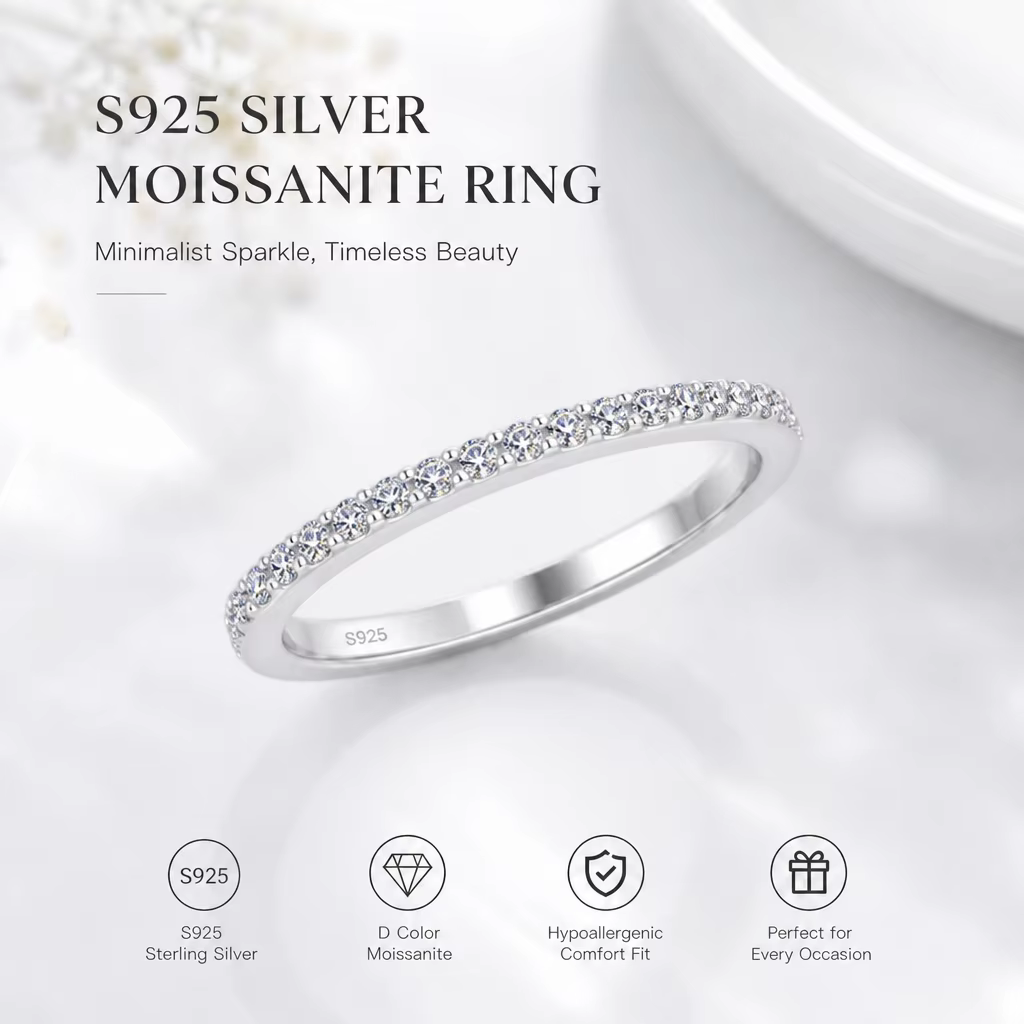 [Remise] Bague en moissanite ronde GRA D VVS1 plaquée or blanc 18 carats, argent sterling s925, bagu
