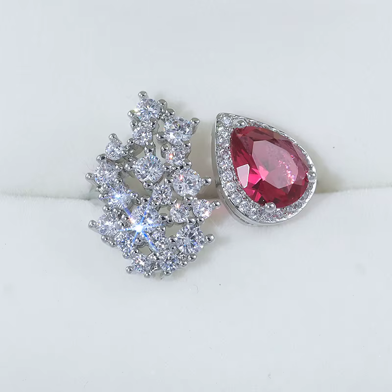 Bague en forme de plume en argent 925 pour femme, bijoux exquis, goutte d'eau rouge de luxe, patient