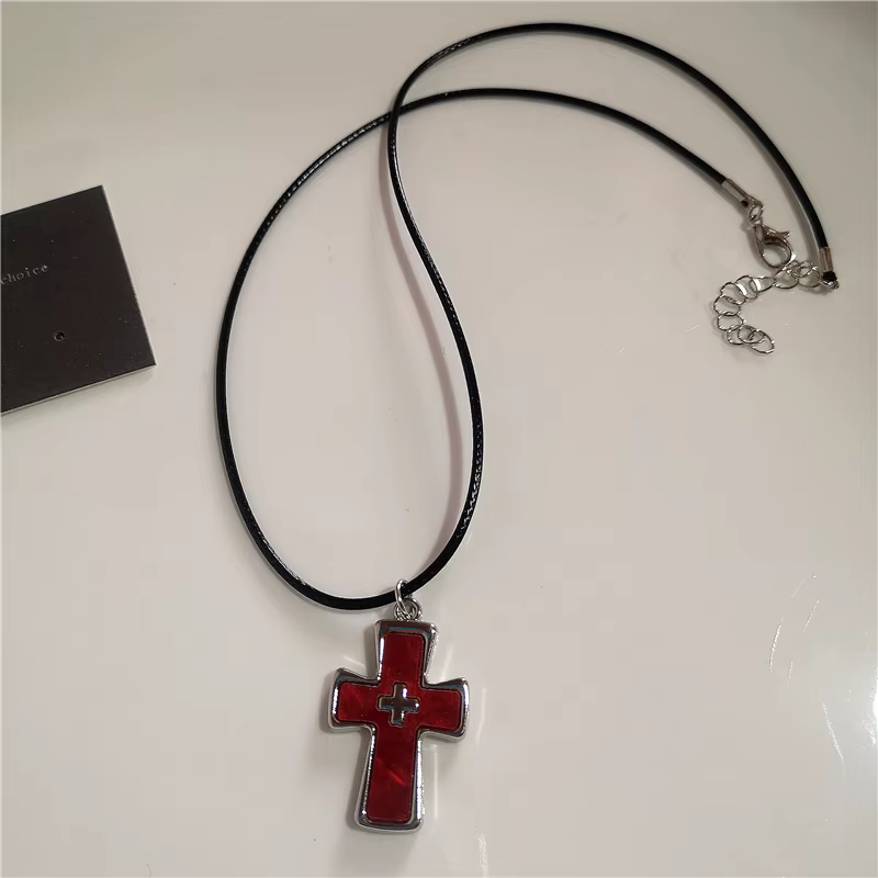 Collier pendentif croix rouge gothique pour femmes et hommes, étoile, coeur, hip hop, rue, vintage, 