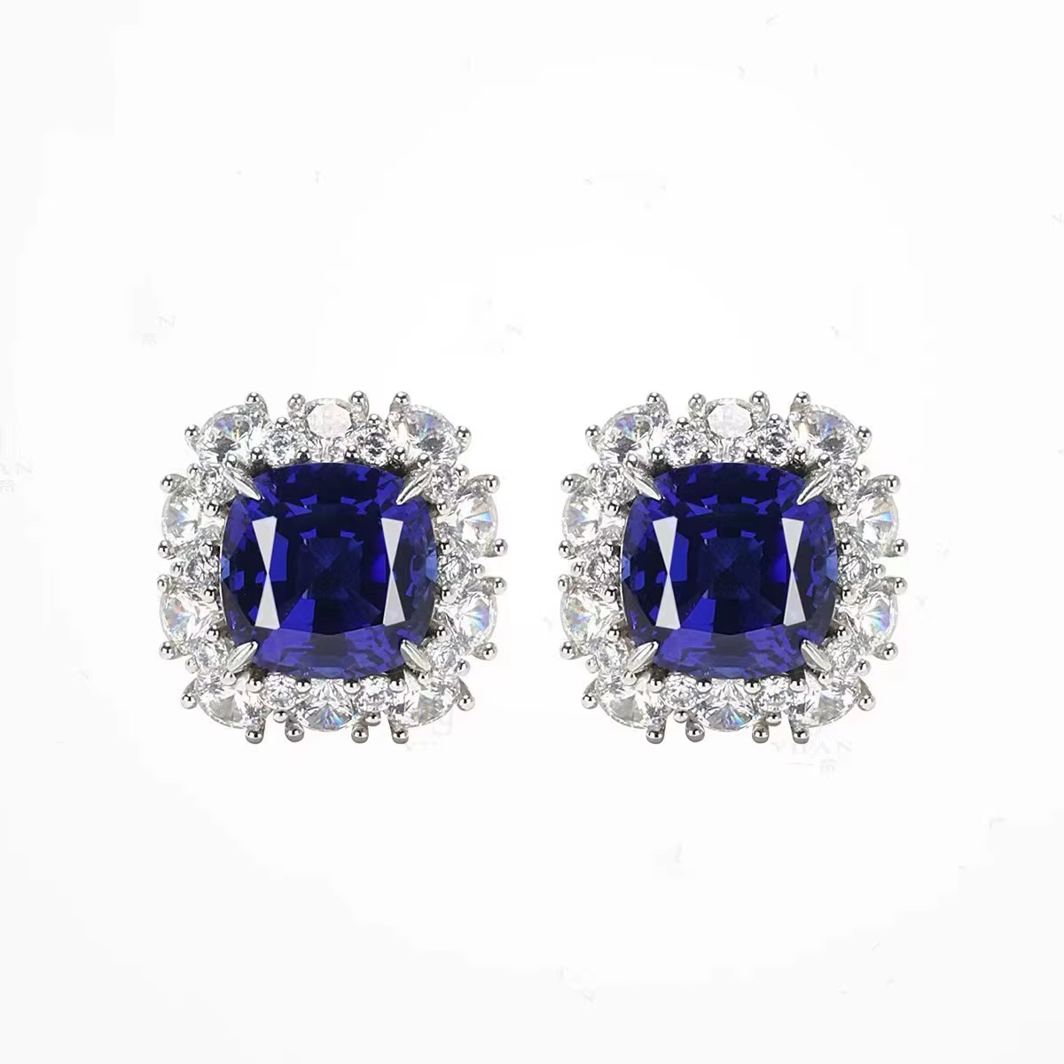 Bijoux en argent Sterling 925 pour femmes, boucles d'oreilles en pierres précieuses saphir, clous d'