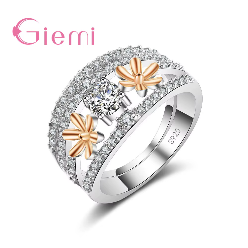 Bagues de bande en argent regardé 925 pur pour filles, design de fleurs, accessoires de mariage mign