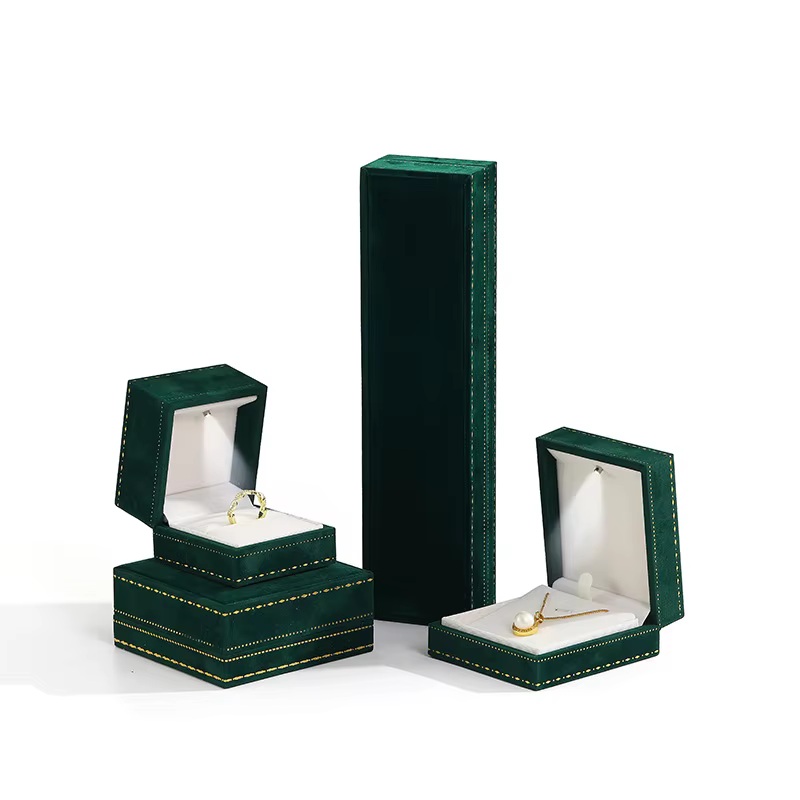 Boîte d'emballage pour bijoux LED, bordure en dentelle, boîte à bijoux en velours haut de gamme, boî