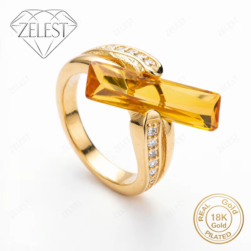 Bague pour femme en argent sterling 925 plaqué or 18 carats avec zircon carré violet/rouge/jaune, bi