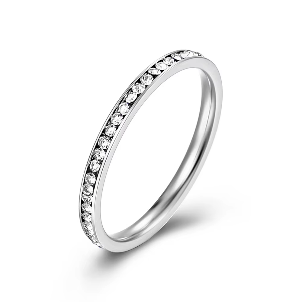 2mm glacé Bling CZ bague femme or argent couleur acier inoxydable cubique Zircon bagues de fiançaill