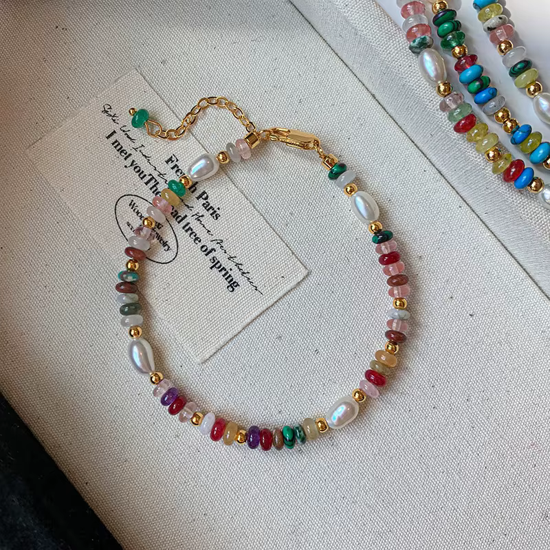 Nouveauté : Ensemble de bijoux pour femme en perles colorées tendance, pierres et perles d'eau douce