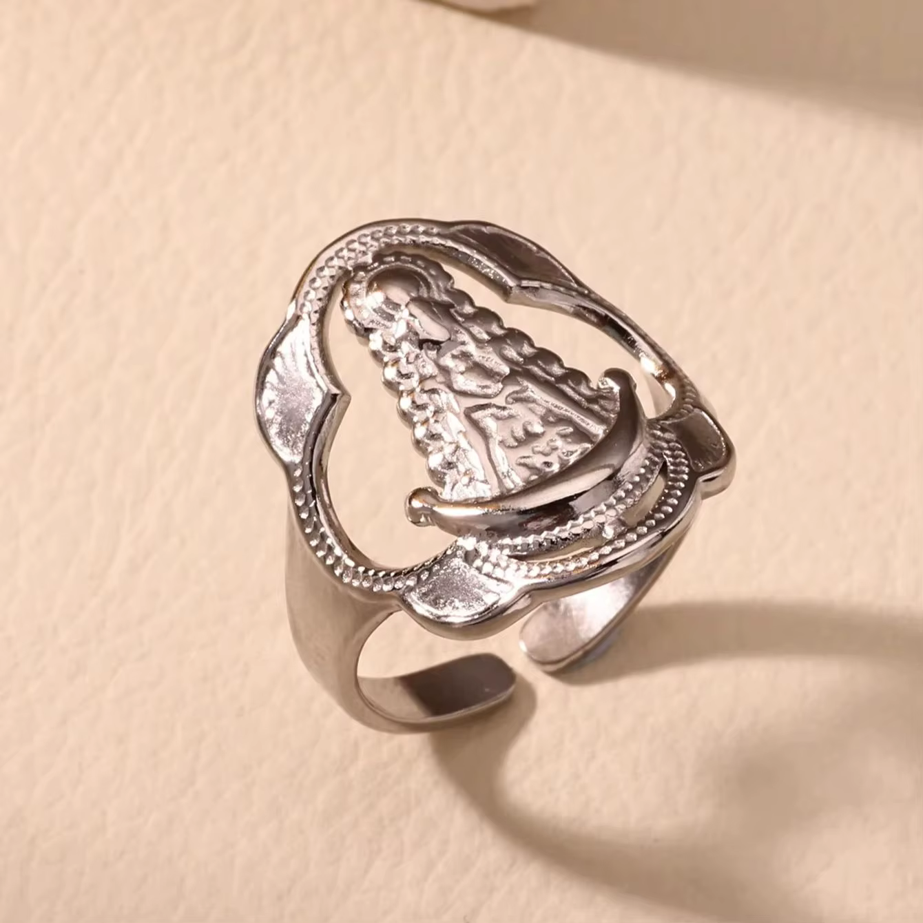 Bague ouverte Vierge Marie pour femmes, en acier inoxydable, couleur or, bijoux religieux, Jésus, bi
