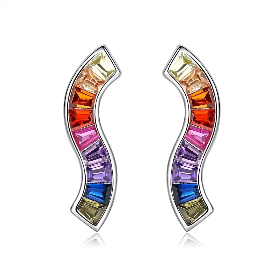 KALETINE 925 en argent Sterling arc-en-ciel coeur boucles d'oreilles CZ mode coréenne zircone femmes