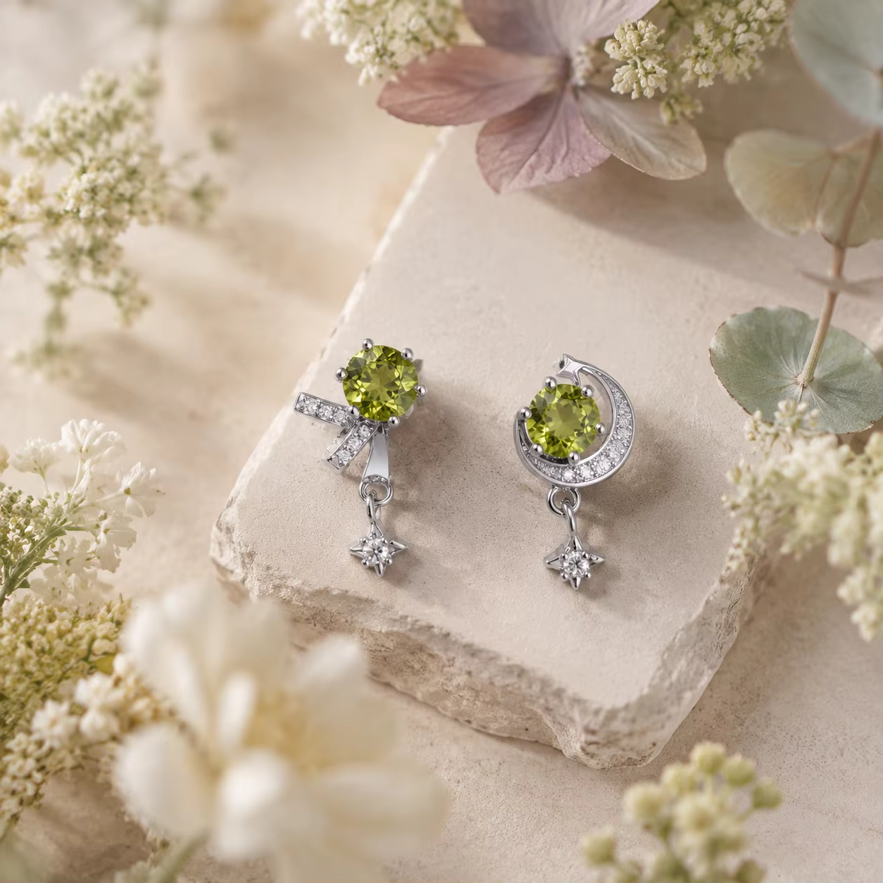 ITSMOS Boucles d'oreilles asymétriques en améthyste naturelle, nœud, lune, étoile, cristal de guéris