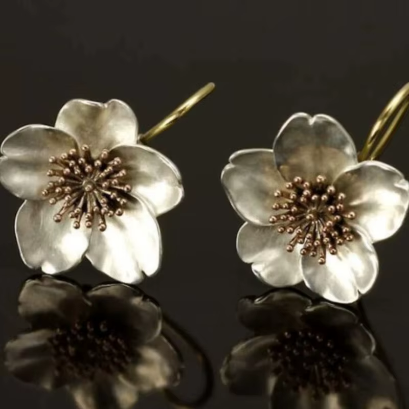 Boucles d'oreilles pendantes en forme de fleur pour femmes, bijoux délicats, incrustation de couleur