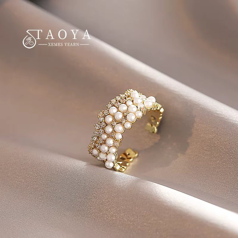 Bagues d'ouverture de perles incrustées de Zircon, bijoux à la mode pour jeunes filles, accessoires 
