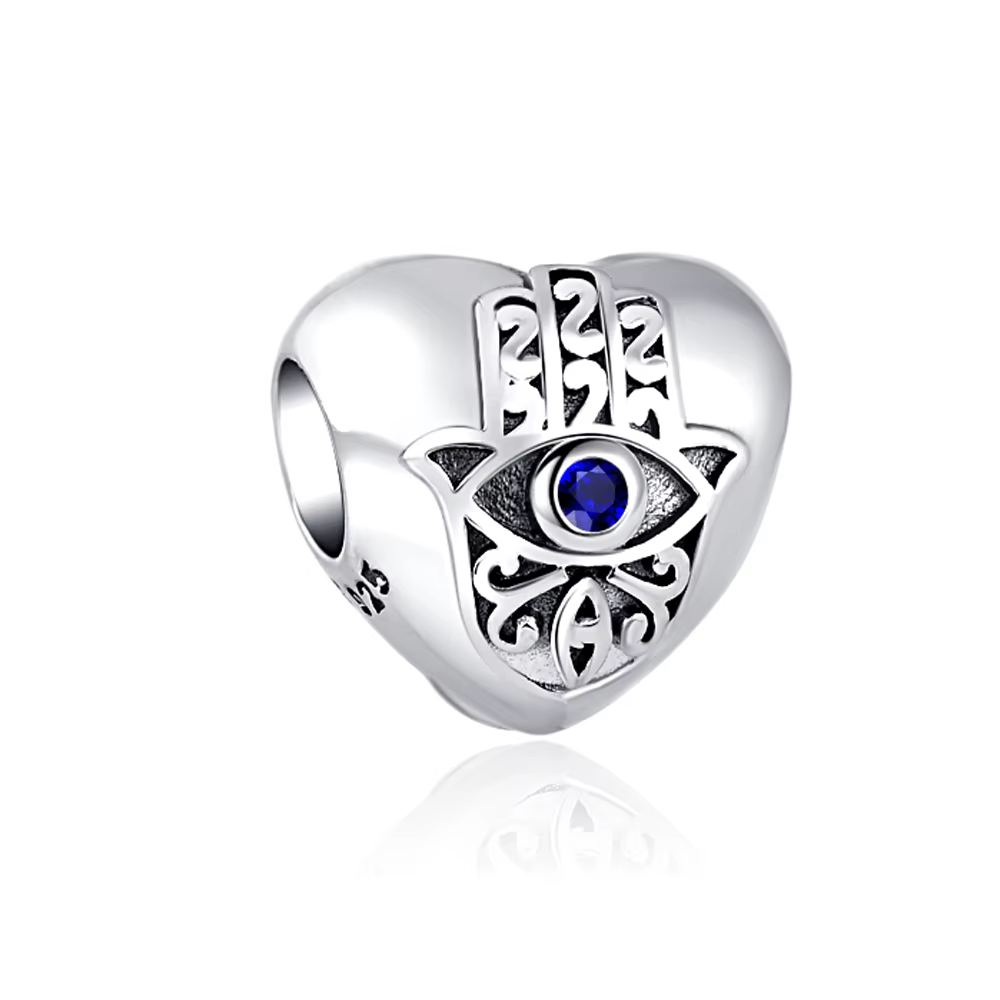 Breloques en Argent Sterling 925 Œil Turc et Main de Fatma Hamsa, Perles Cœur Œil en Zircon Bleu, Bi