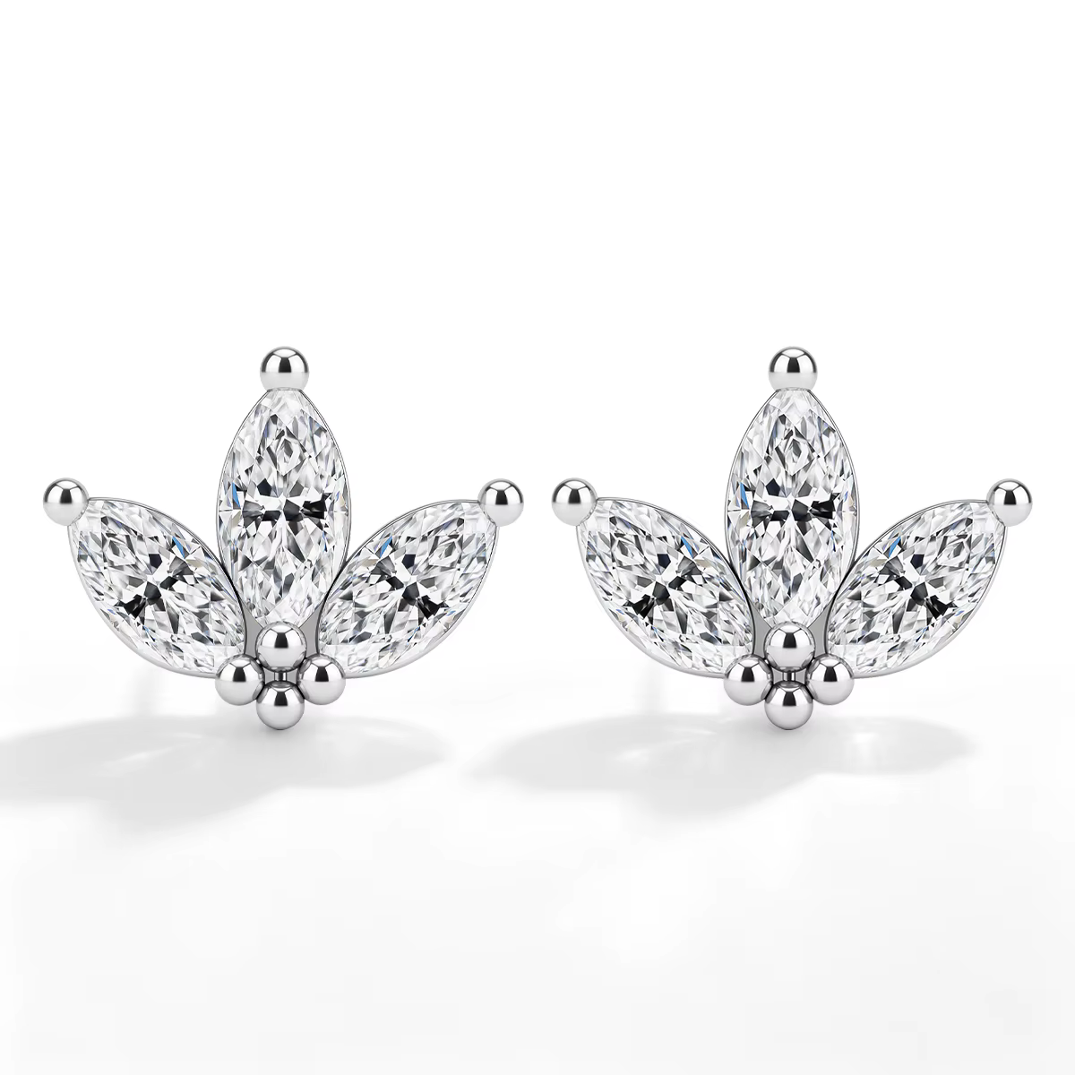 Boucles d'oreilles clous trois pierres en moissanite marquise 3CTTW, plaqué or 14K véritable 1/20 14