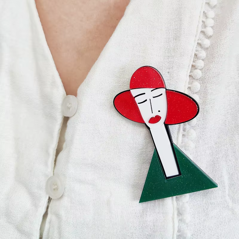 Broche de poche pour femme, rouge, avec paillettes acryliques, accessoires, bijoux, cadeau classique