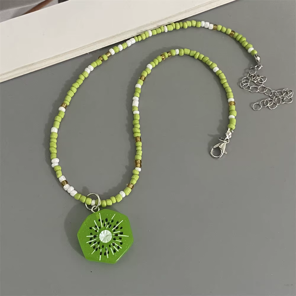 Collier pendentif Pastèque Fraise Kiwi, Nouvelle Tendance Printemps-Été, Collier Ras-de-cou, Cadeau