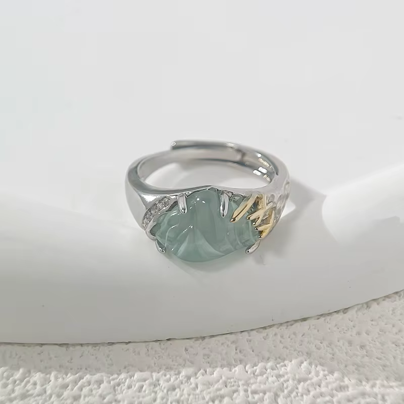 ANENJERY – bague réglable à Texture géométrique, croix tridimensionnelle de montagne verte, pour bij