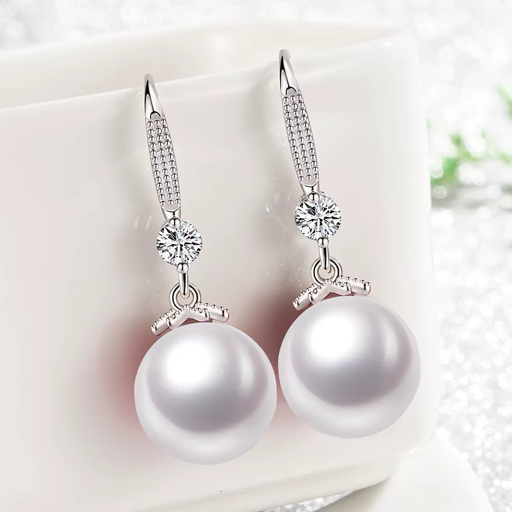 Andara-Boucles d'oreilles en argent regardé 925 avec perle pour femme, bijoux de fiançailles, cadeau