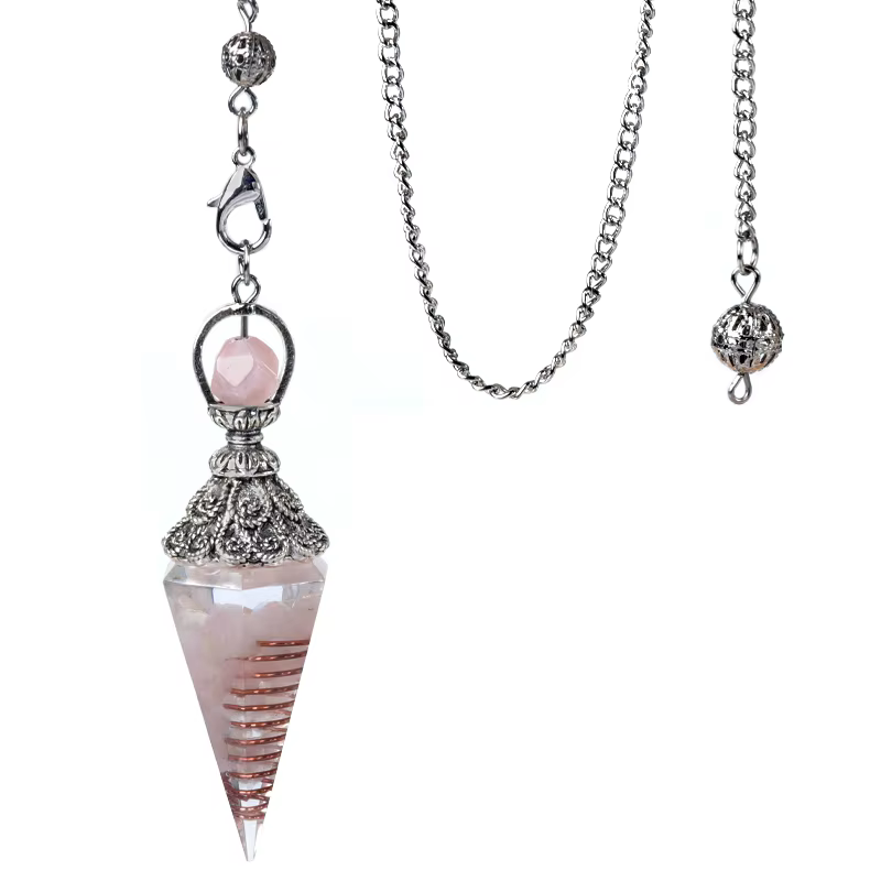 Pendentif pendule esprit pierre naturelle, chaîne en treillis, énergie porte-bonheur, résine Reiki m
