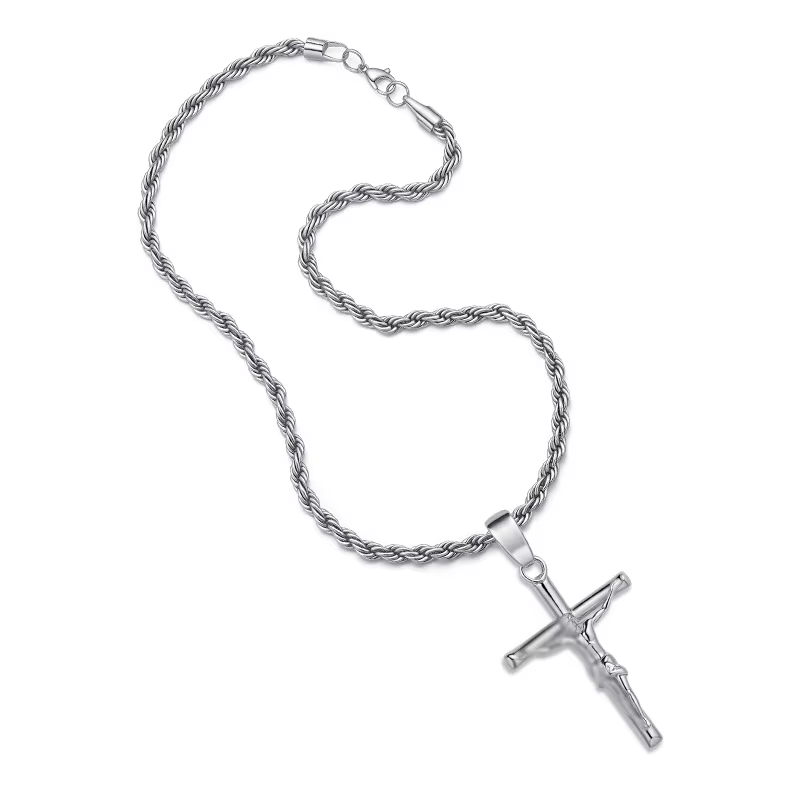 Collier croix religieuse catholicisme jésus, pendentif couleur or, bijoux de foi de prière d'église 