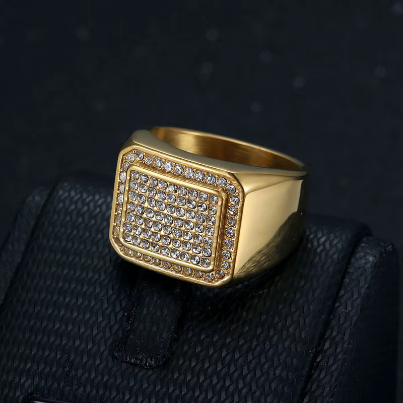 Bague Hip-Hop à la mode pour hommes, entièrement en diamant, en acier inoxydable plaqué sous vide, b