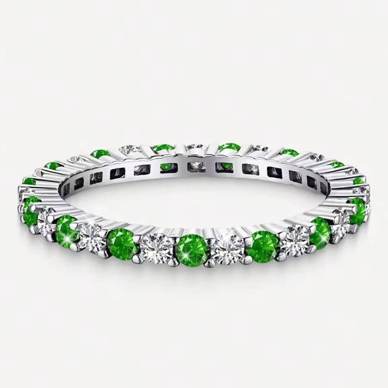 Bague empilable simple et brillante en zircon multicolore pour femme, en argent sterling 925 véritab