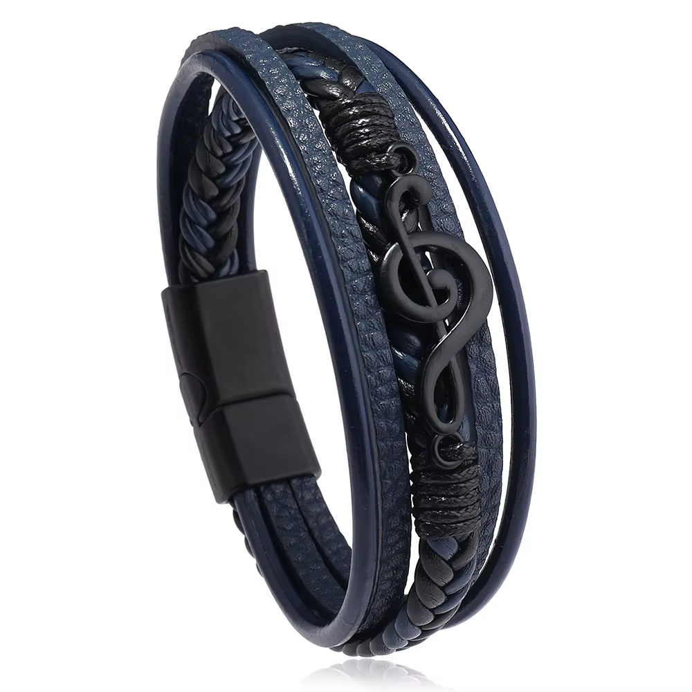 Bracelets pour hommes nouveau symbole de musique créatif rétro Bracelets multicouches en cuir Simple