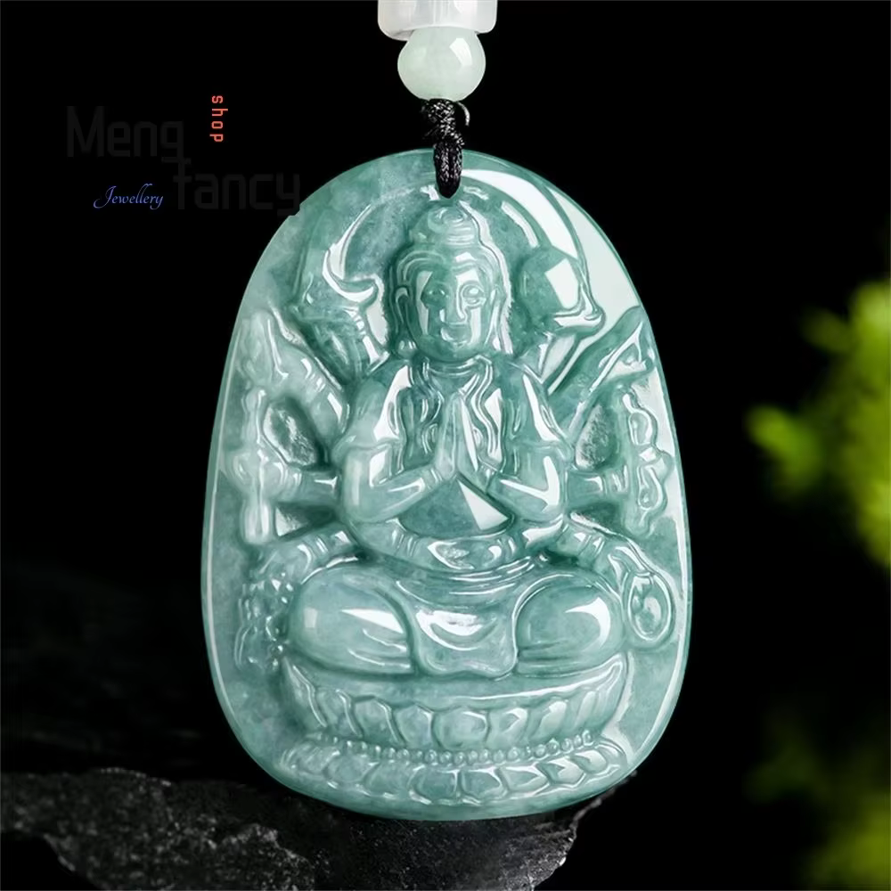 A-goods naturels jadéite eau bleue mille mains déesse de la miséricorde Jade glace pendentif zodiaqu