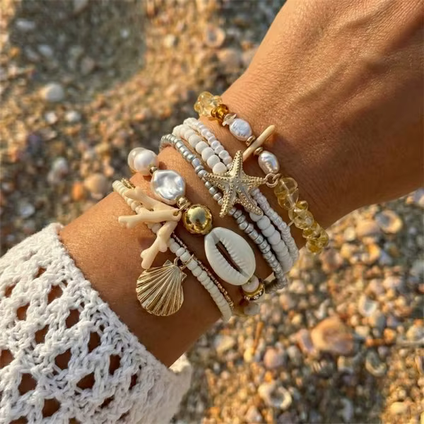 Ensemble de bracelets superposés en corail rouge bohème pour femmes, style océan, bracelets à perles