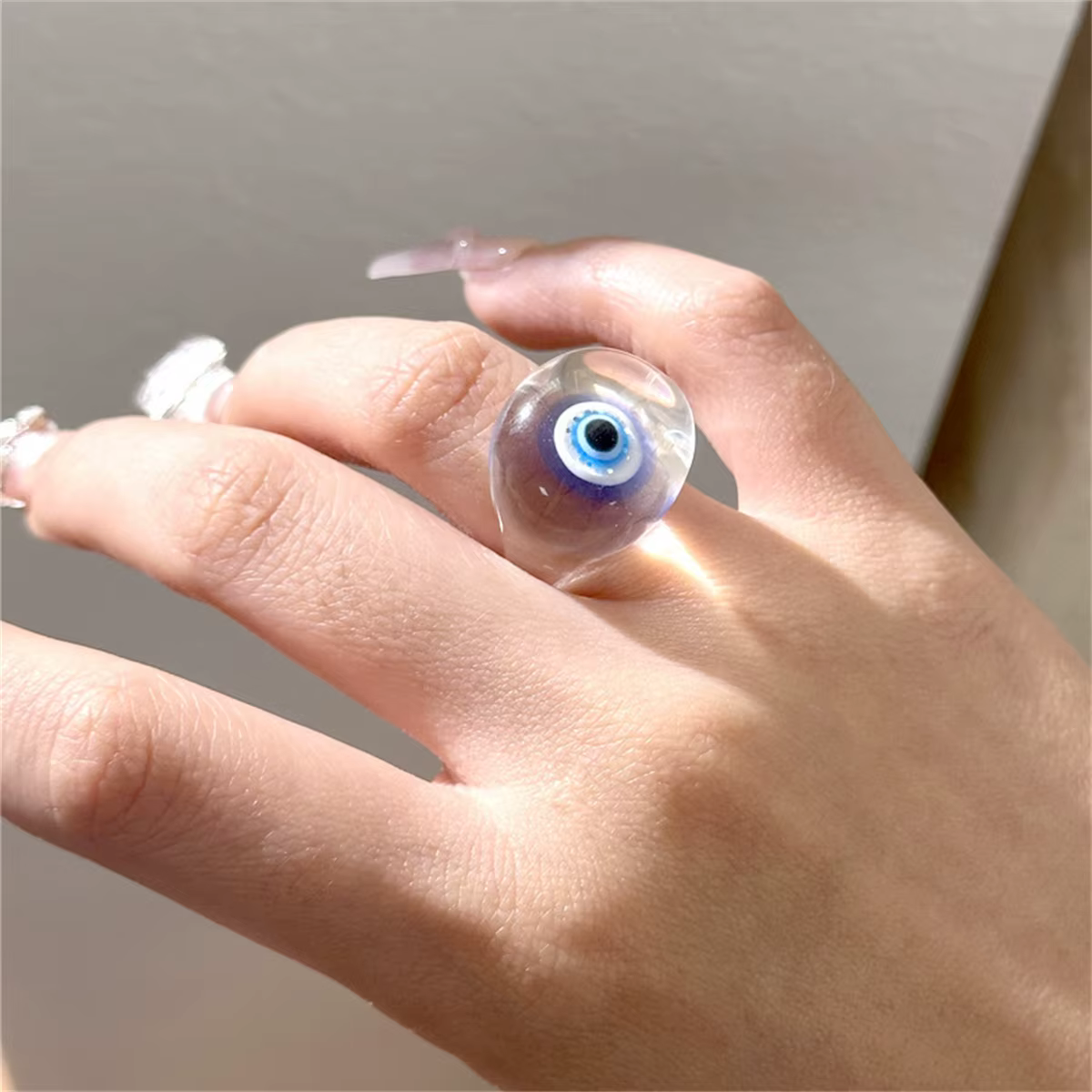 Bague porte-bonheur en verre bleu turc, mauvais œil, pour fête de mariage, transparente, pour femmes