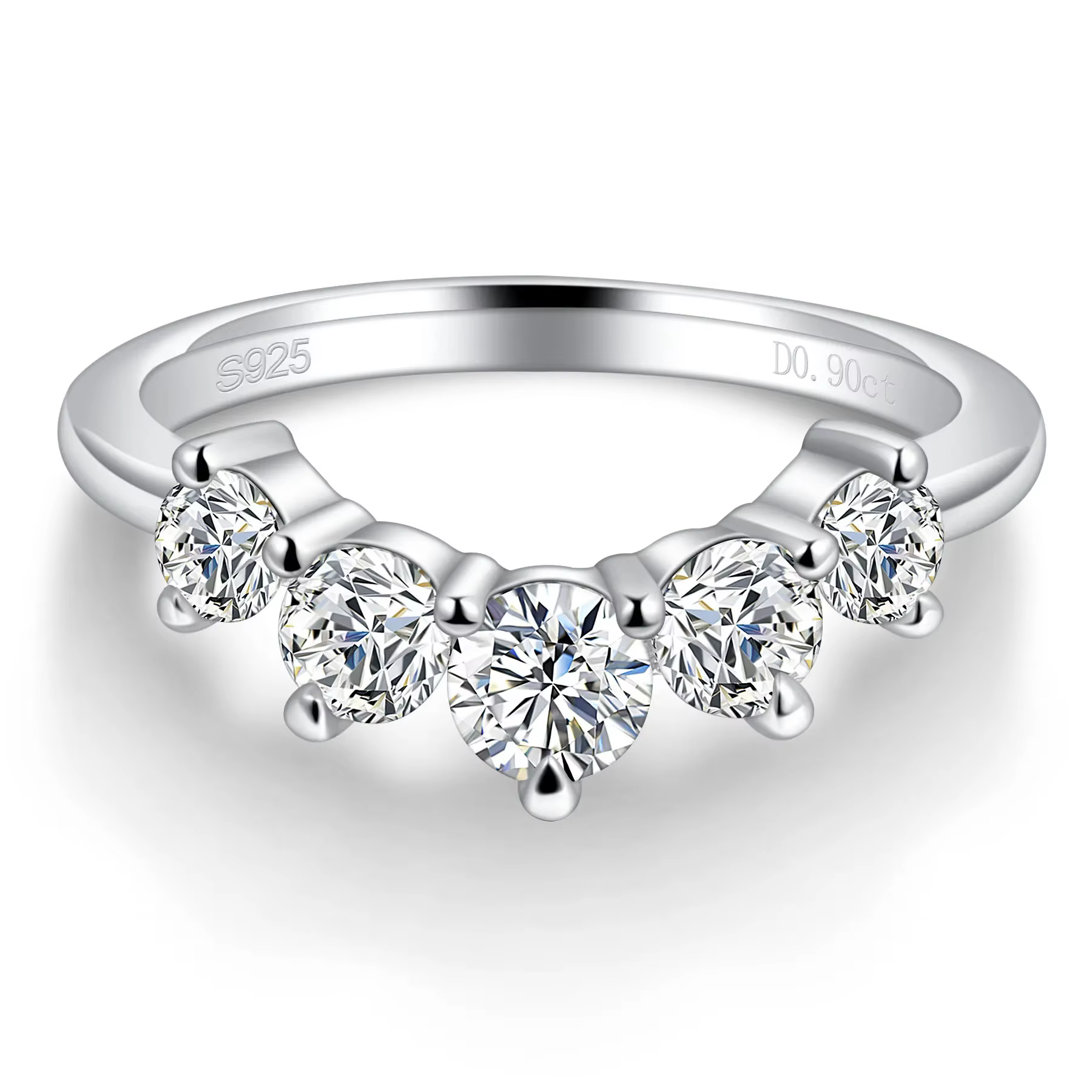 Belle bague de fiançailles en moissanite à cinq pierres pour femme, alliance graduée en diamant, cou