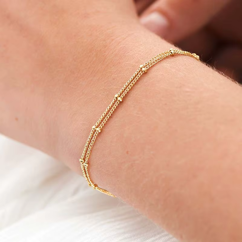 Bracelet bohème en chaîne boule couleur argent pour femmes, Simple, Double couche, perles longues et