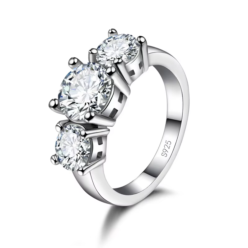 Bagues en argent Sterling 925 pour hommes et femmes, couleur 3 pierres CZ, réglage des griffes, bijo