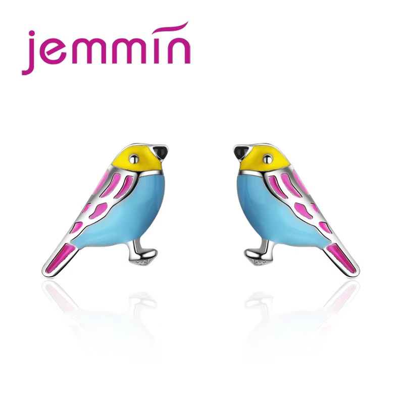 Nouveauté coloré oiseau conception femmes petites boucles d'oreilles à vendre mode 925 en argent Ste