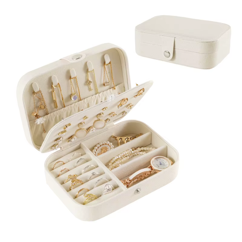 Boîte à bijoux de voyage en cuir, petit organisateur de bijoux, double couche, mini étui de voyage p