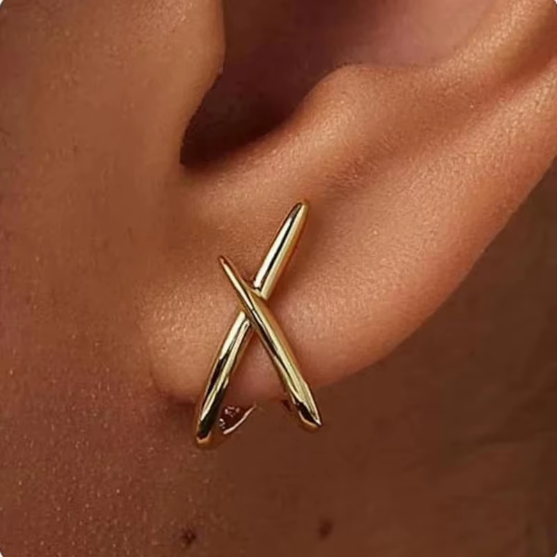 Boucles d'oreilles croisées en acier inoxydable pour femmes et filles, accessoires tendance, délicat