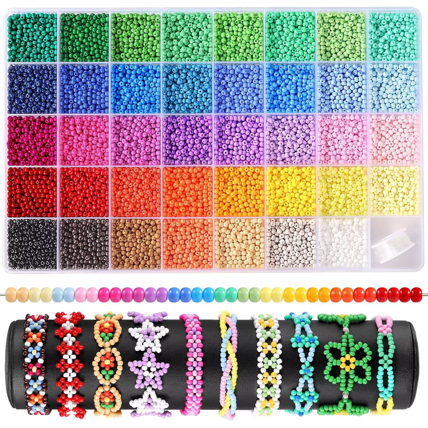 Kits de fabrication de bracelets avec 39 couleurs, 9600 perles, perles en verre de 3 mm/0,11 pouce, 