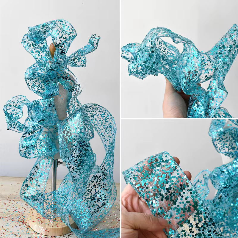 Dentelle à paillettes bleu ciel, maille aléatoire, fil d'acier, accessoires en dentelle, ciel étoilé